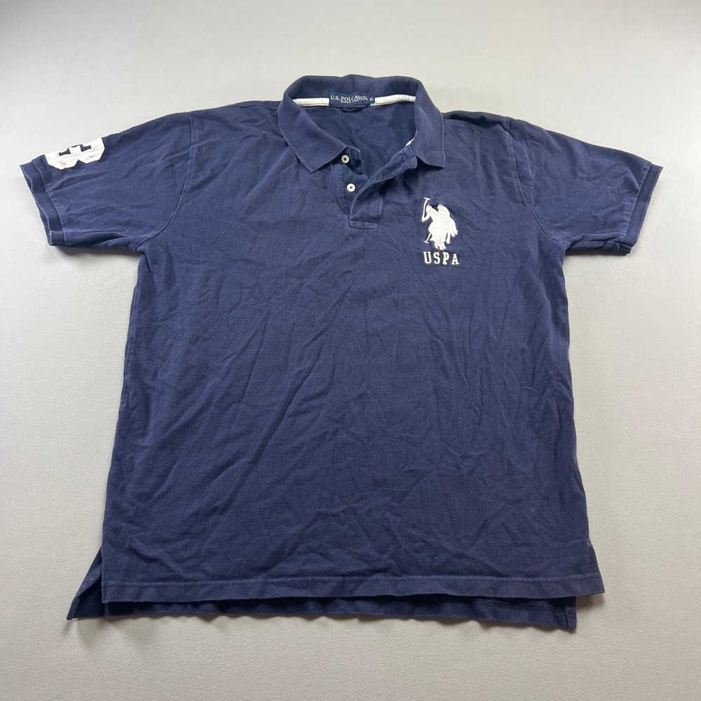 Us Polo Assn Polo Shirt Mens XL Navy Blue Big Logo Number 3 Pique High Low Hem